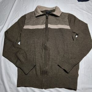 Banana Republic Mens Medium Full Zip Merino Wool/Acrylic Blend Sweater Brown